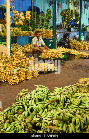 India India del Sud, Asia, Karnataka, Mysore Devarala, mercato, banana, mercato, colorati, colori, frutti, mercato shop Foto Stock