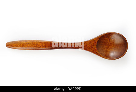 Cucchiaio di legno isolato su sfondo bianco Foto Stock