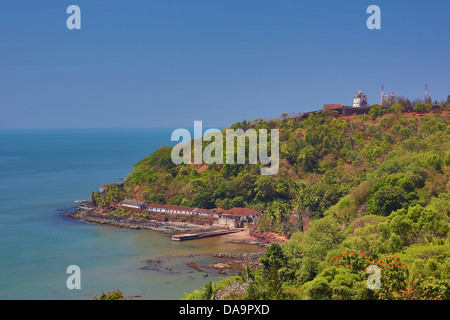 India India del Sud, Asia, Goa, Aguada, prigione, Fort, architettura, costa, storia, Faro, Portogallo Foto Stock