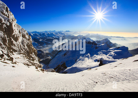 Alpi, Alpstein, gamma, Appenzell, vista montagna, montagne, sky, massiccio, panorama, Saentis, neve, Svizzera, Europa, Swiss Al Foto Stock