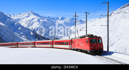 Alpi, Andermatt, Ferrovia, montagne, ferrovia, Furka Oberalp, locomotiva, motore, Matterhorn Gotthard, Ferroviaria Nätschen, Oberal Foto Stock