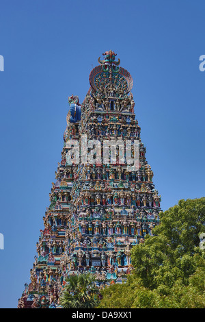 Gopuram, India India del Sud, Asia, Madurai, Sri Meenakshi, Tamil Nadu, arte, grande e famosa, colorato, dettaglio dravidico, religione, Foto Stock