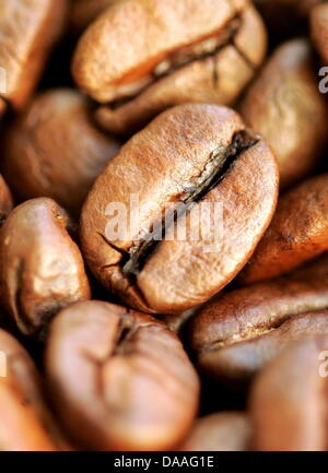 Un file immagine scattata il 21 dicembre 2004 mostra un close-up di chicchi di caffè a Colonia, in Germania. Il prezzo del caffè è in aumento. I tedeschi dovranno pagare di più per il loro drink preferito. Più catena di vendita al dettaglio negozi stanno aumentando il loro i prezzi del caffè allo stesso tempo. Foto: Rolf Vennenbernd Foto Stock