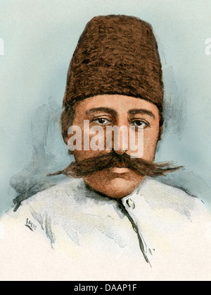 Mozaffar ad-Din Shah Qajar, Scià dell'Iran dopo l assassinio di suo padre nel 1896. Colorate a mano di mezzitoni una illustrazione Foto Stock