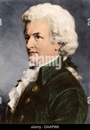 Ritratto di Wolfgang Amadeus Mozart. Colorate digitalmente fotografia di un dipinto Foto Stock