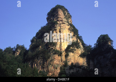 Quartzite strette colonne e picchi in arenaria a Huang Shi Zhai la zona più alta di Wulingyuan Scenic e interesse storico Area nel Parco Nazionale della Foresta di Zhangjiajie nella provincia di Hunan Cina Foto Stock