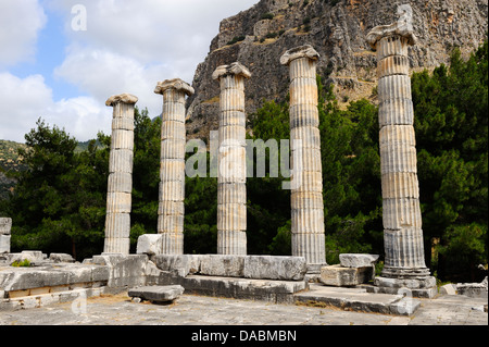 Rovine del IV secolo A.C. il Tempio greco di Athena a Priene, costa Egea, Turchia Foto Stock