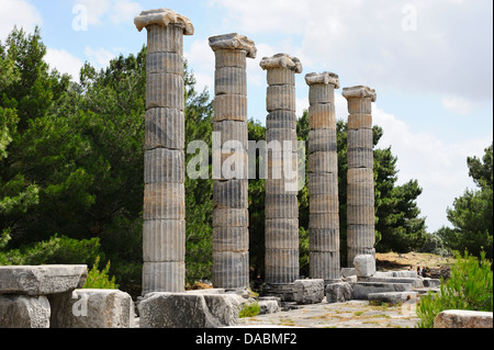 Rovine del IV secolo A.C. il Tempio greco di Athena a Priene, costa Egea, Turchia Foto Stock