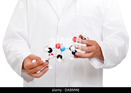 Scienziato analisi chimiche modello di molecola isolata su sfondo bianco Foto Stock