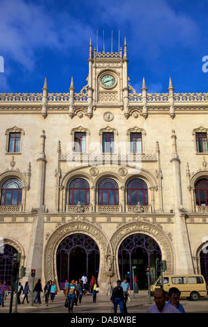 Il Rossio stazione ferroviaria, Lisbona, Portogallo, Sud ovest Europa Foto Stock