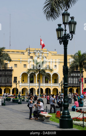 Palazzo municipale di Lima, Plaza de Armas, Lima, Perù, Sud America Foto Stock