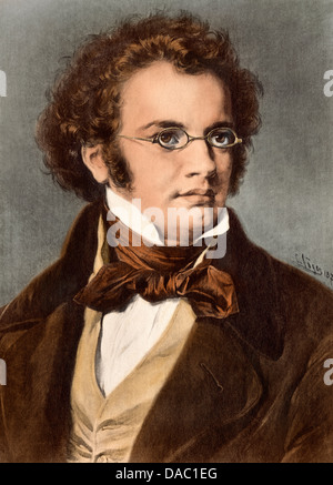 Ritratto del compositore Franz Schubert. Digitalmente illustrazione colorata Foto Stock
