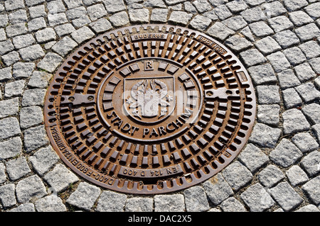 Uomo decorativo del coperchio del foro, Parchim, Germania. Foto Stock