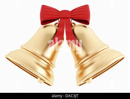 Golden Campane natalizie isolato su bianco - il rendering Foto Stock