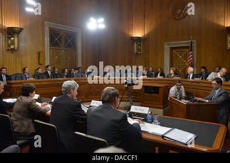 Washington, DC, Stati Uniti d'America. 10 Luglio, 2013. Gli Stati Uniti Senato Commissione Agricoltura tiene un udienza per la proposta di acquisizione di Smithfield Foods da Shuanghui International, un'azienda cinese. © Jay Mallin/ZUMAPRESS.com/Alamy Live News Foto Stock