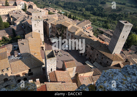 Vista panoramica di San Gimignano in Toscana, Italia Foto Stock