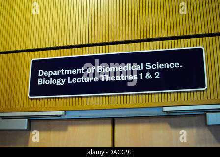 Università di Sheffield Biomedical lecture segno Foto Stock