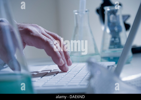 Scienziato utilizzando laptop in laboratorio Foto Stock