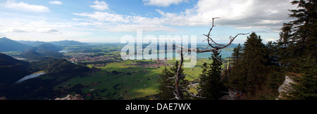 Vista panoramica dal Tegelberg su di Füssen e il Forggensee, in Germania, in Baviera, Allgaeu, Schwangau Foto Stock