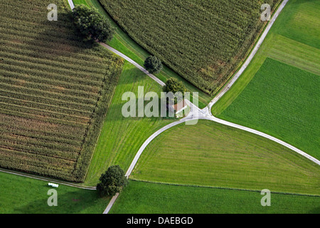 Vista aerea di strada rurale junction, in Germania, in Baviera, Allgaeu, Steingaden Foto Stock