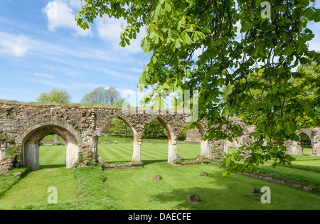 Abbazia di Hailes rovine nei pressi di Winchcombe, Gloucestershire, England, Regno Unito Foto Stock