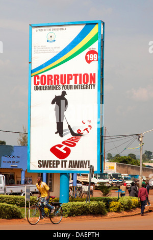 Segno contro la corruzione sul ciglio della strada, Ruanda, Kigali Foto Stock
