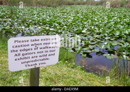 Fort ft. Lauderdale, Weston Florida, Fort ft. Lauderdale,Sawgrass Recreation Park,Everglades,sign,warning,Danger,alligators,FL130601042 Foto Stock