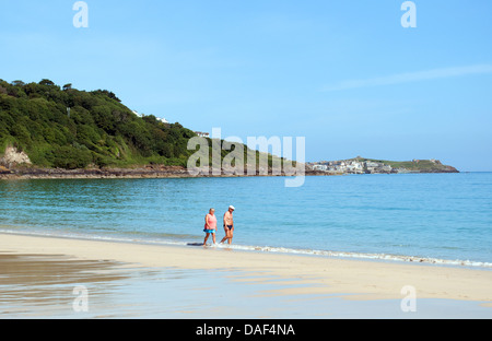 L'appartata spiaggia di Carbis Bay vicino a St.Ives in Cornovaglia, Regno Unito Foto Stock