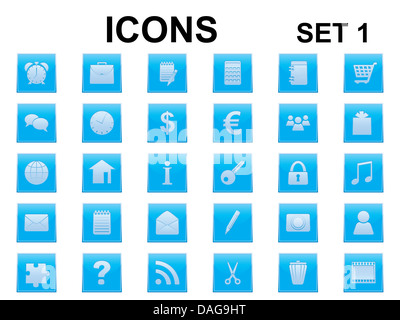 Set di blue square icone Foto Stock