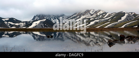 Panoramica Immagine composita di montagne coperte di neve a Landmannalaugar - il sud dell'Islanda Foto Stock