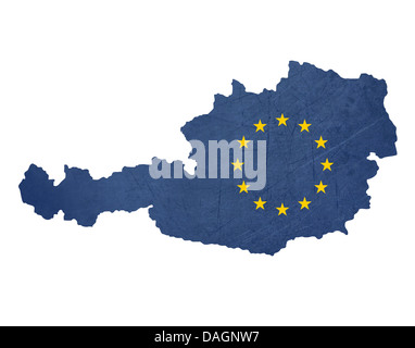 Bandiera europea mappa di Austria isolati su sfondo bianco. Foto Stock