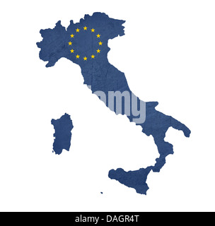 Bandiera europea Mappa di Italia isolato su sfondo bianco. Foto Stock