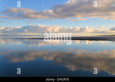 Nuvole in mirroring del mare di Wadden, Germania Foto Stock