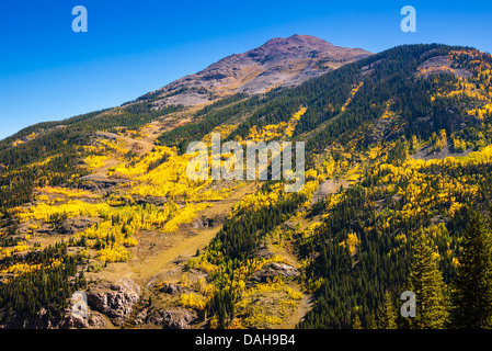 Autunno a colori lungo la Million Dollar autostrada vicino Silverton, San Juan National Forest, Colorado, STATI UNITI D'AMERICA Foto Stock