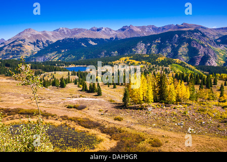 Autunno a colori lungo il San Juan Skyway da Molas Pass, San Juan National Forest, Colorado, STATI UNITI D'AMERICA Foto Stock