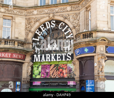 Facciata di Leeds City mercati West Yorkshire Regno Unito Foto Stock
