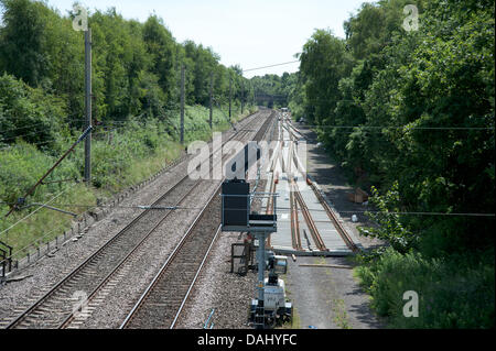 Modifiche essendo effettuata per la linea principale della costa occidentale tra Warrington e Preston Foto Stock