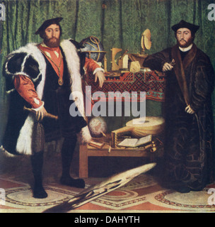 Questo dipinto da Hans Holbein, intitolato Gli ambasciatori, è creduto per rappresentare Jean de Dinteville e George de Selve Foto Stock