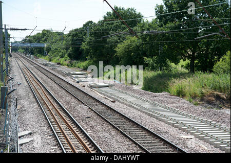 Modifiche essendo effettuata per la linea principale della costa occidentale tra Warrington e Preston Foto Stock