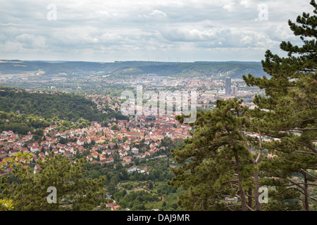 Vista dalla collina Jenzig oltre Jena, Turingia, Germania Foto Stock