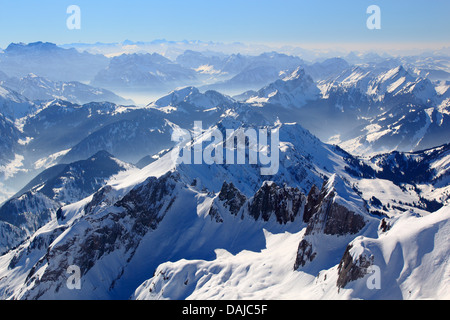 Vista dal Saentis (2502 m) sull Alpstein, Svizzera, Appenzeller Alpen Foto Stock