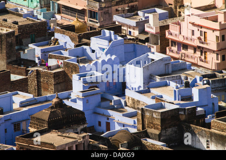 Vista di Bundi dal Taragarh Fort, Bundi, Rajasthan, India Foto Stock