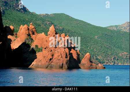 Paesaggio a La riserva naturale di Scandola, una delle meraviglie della Corsica che può essere visitato in barca. Foto Stock