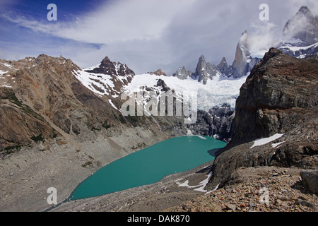 Laguna Suiza davanti a Laguna de los Tres, Argentina, Patagonia, Ande, parco nazionale Los Glaciares Foto Stock