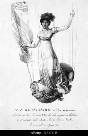 SOPHIE BLANCHARD (1778-1819) aeronaut francese in una incisione che commemora la sua ascesa a Milano il 15 agosto 1811 - vedi sotto Foto Stock