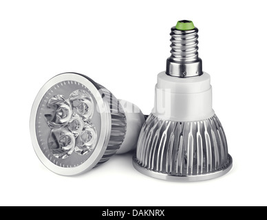 Coppia di LED lampadine isolato su bianco Foto Stock