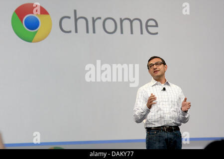 Google Manager e Senior Vicepresidente di Social per Google Vic Gundotra parla di Google conferenza sullo sviluppo di I/O a San Francisco, Stati Uniti d'America, 11 maggio 2011. Google vuole re-inventare il computer. Esso utilizza Chrome OS contro Microsoft e per la prima volta offre notebook con sistema operativo web in Germania. Foto: Christoph Dernbach Foto Stock