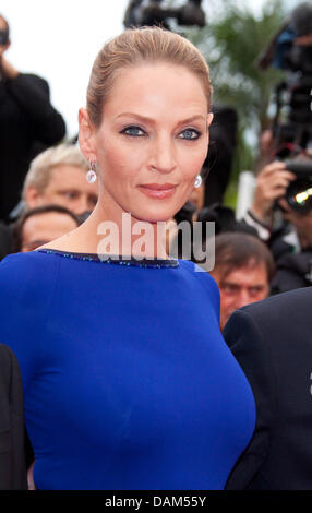 Attrice / membro della giuria Uma Thurman arriva alla cerimonia di chiusura durante la 64a Cannes International Film Festival presso il Palais des Festivals a Cannes, Francia, il 22 maggio 2011. Foto: Hubert Boesl Foto Stock