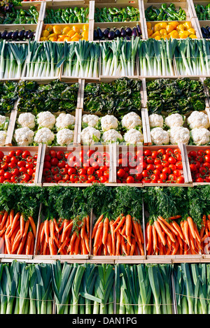 Verdure su insegna nel supermercato Foto Stock
