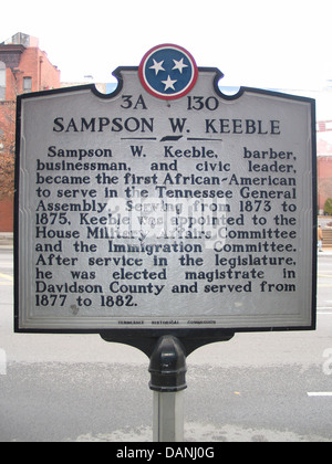 SAMPSON W. KEEBLE Sampson W. Keeble, barbiere, uomo d affari e leader civico, divenne il primo afro-americano a servire nel Tennessee Assemblea Generale. Serve da 1873 a 1875, Keeble è stato nominato per la casa degli affari militari Comitato e il comitato per l'immigrazione. Dopo il servizio nella legislatura, è stato eletto il magistrato nella contea di Davidson e servito dal 1877 al 1882. Tennessee Commissione storica Foto Stock